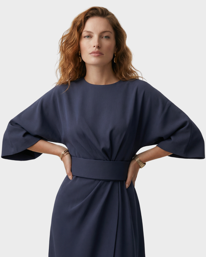 Vestido Midi Mujer con Cinturón Algodón Manga Kimono Elegante Primavera