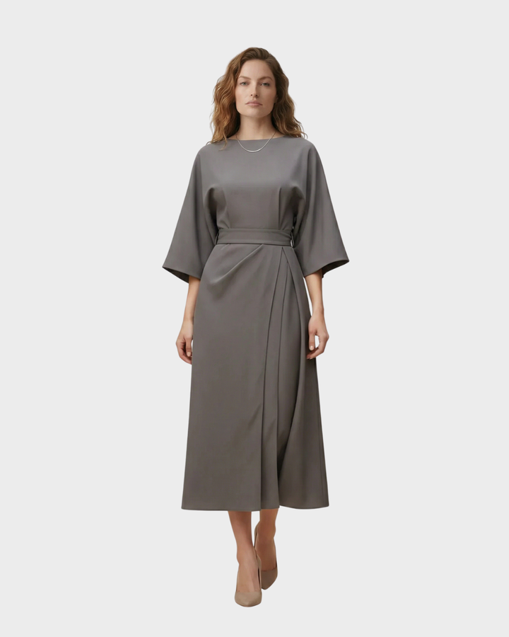 Vestido Midi Mujer con Cinturón Algodón Manga Kimono Elegante Primavera