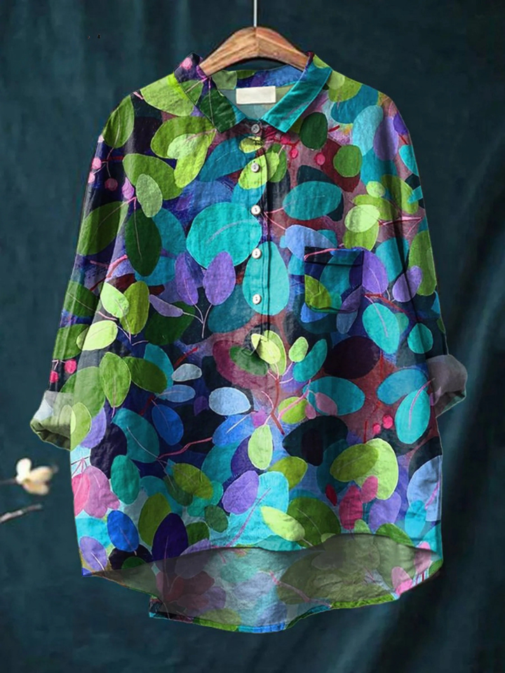 Adriana | Camisa casual de mujer con arte del bosque estampada