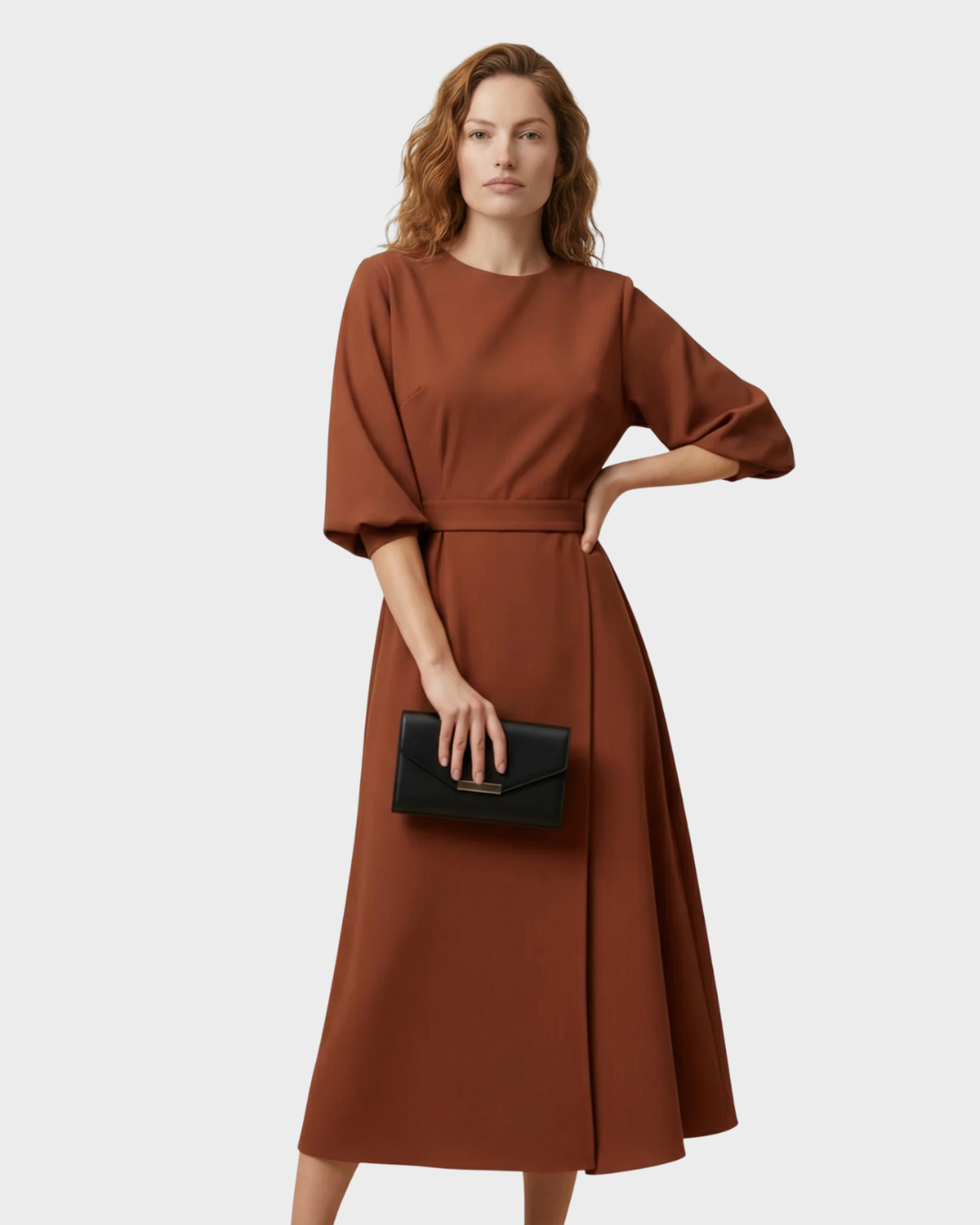 Vestido Midi Mujer con Cinturón Algodón Manga Kimono Elegante Primavera