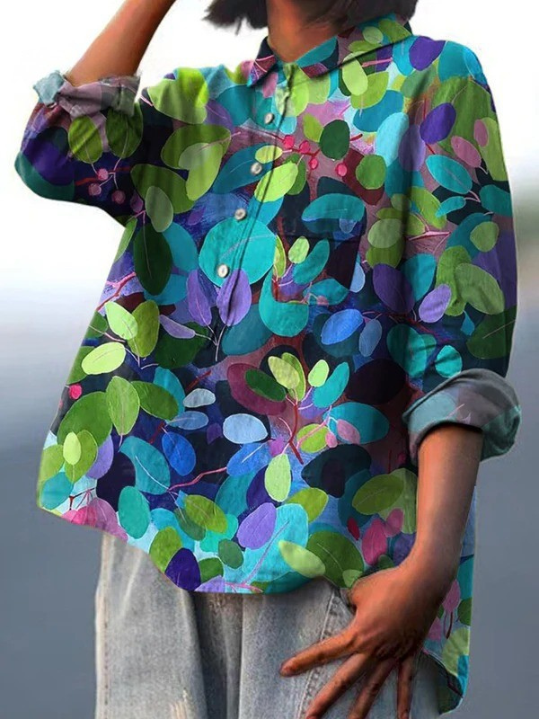 Adriana | Camisa casual de mujer con arte del bosque estampada