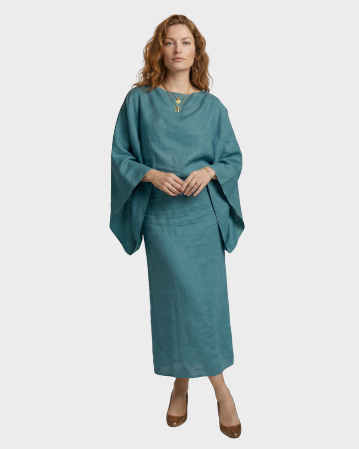 Vestido largo de lino para mujer con cinturón