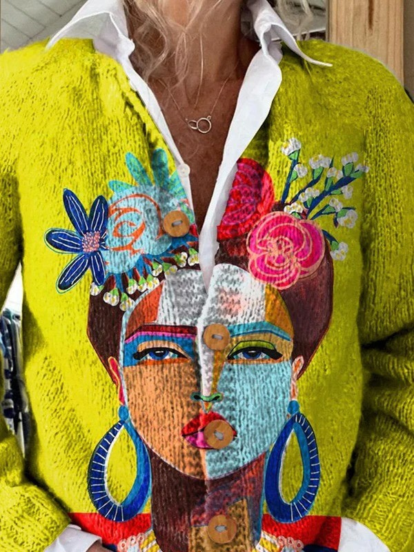 Cardigan Abotonado de Punto Malet Retrato Art
