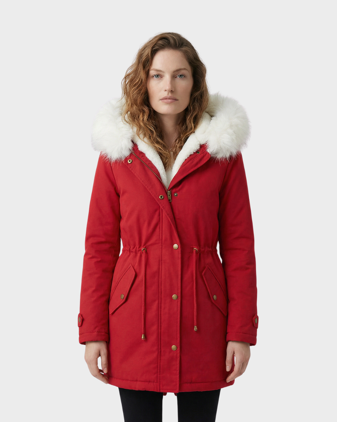 Abrigo de Invierno con Capucha de Piel Sintética y Cinturón para Mujer