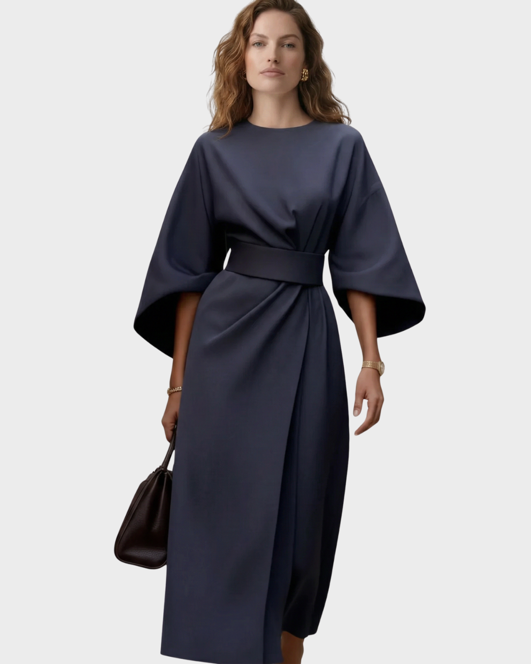 Vestido Midi Mujer con Cinturón Algodón Manga Kimono Elegante Primavera