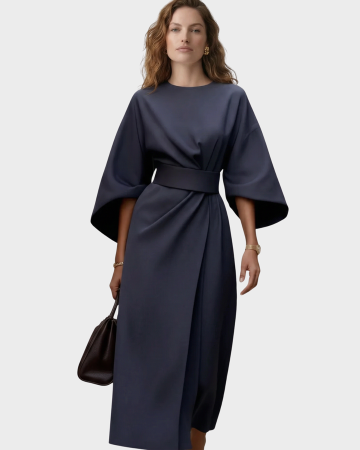 Vestido Midi Mujer con Cinturón Algodón Manga Kimono Elegante Primavera