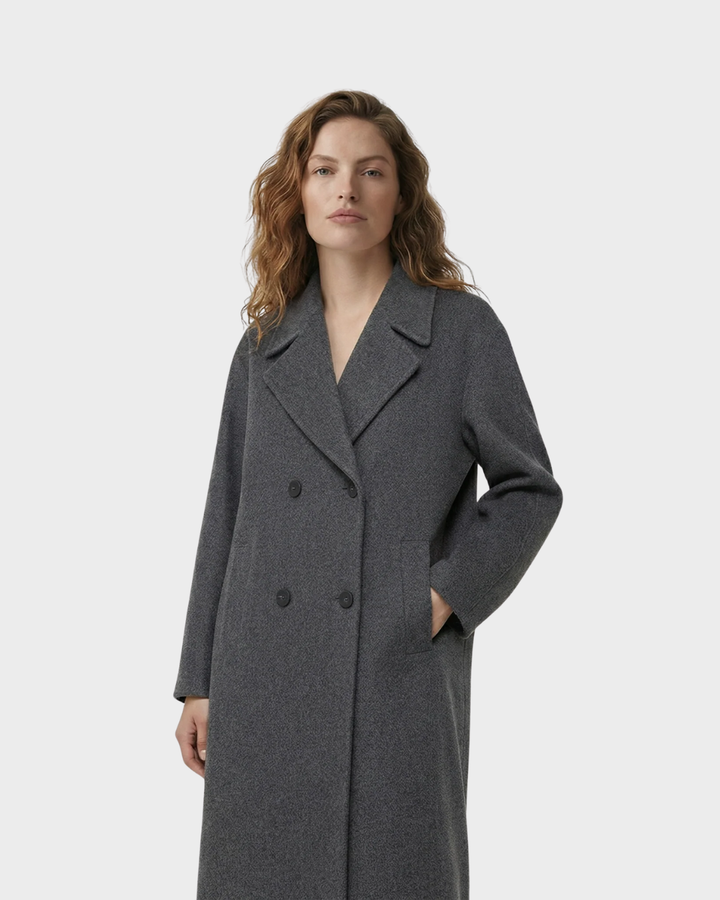 Chaqueta de lana con cuello largo rebatible y elegante doble botonadura