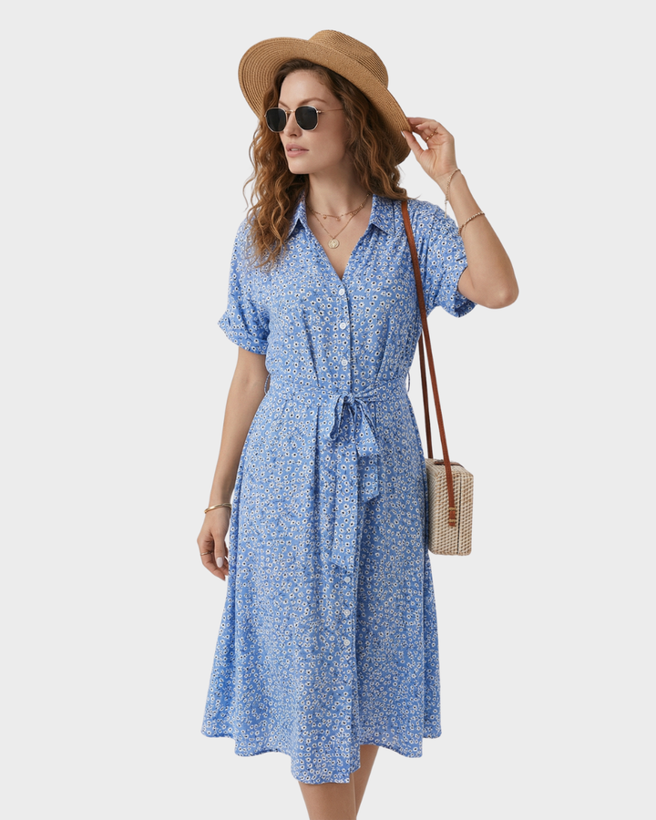 Vestido de verano floral con cintura ajustable