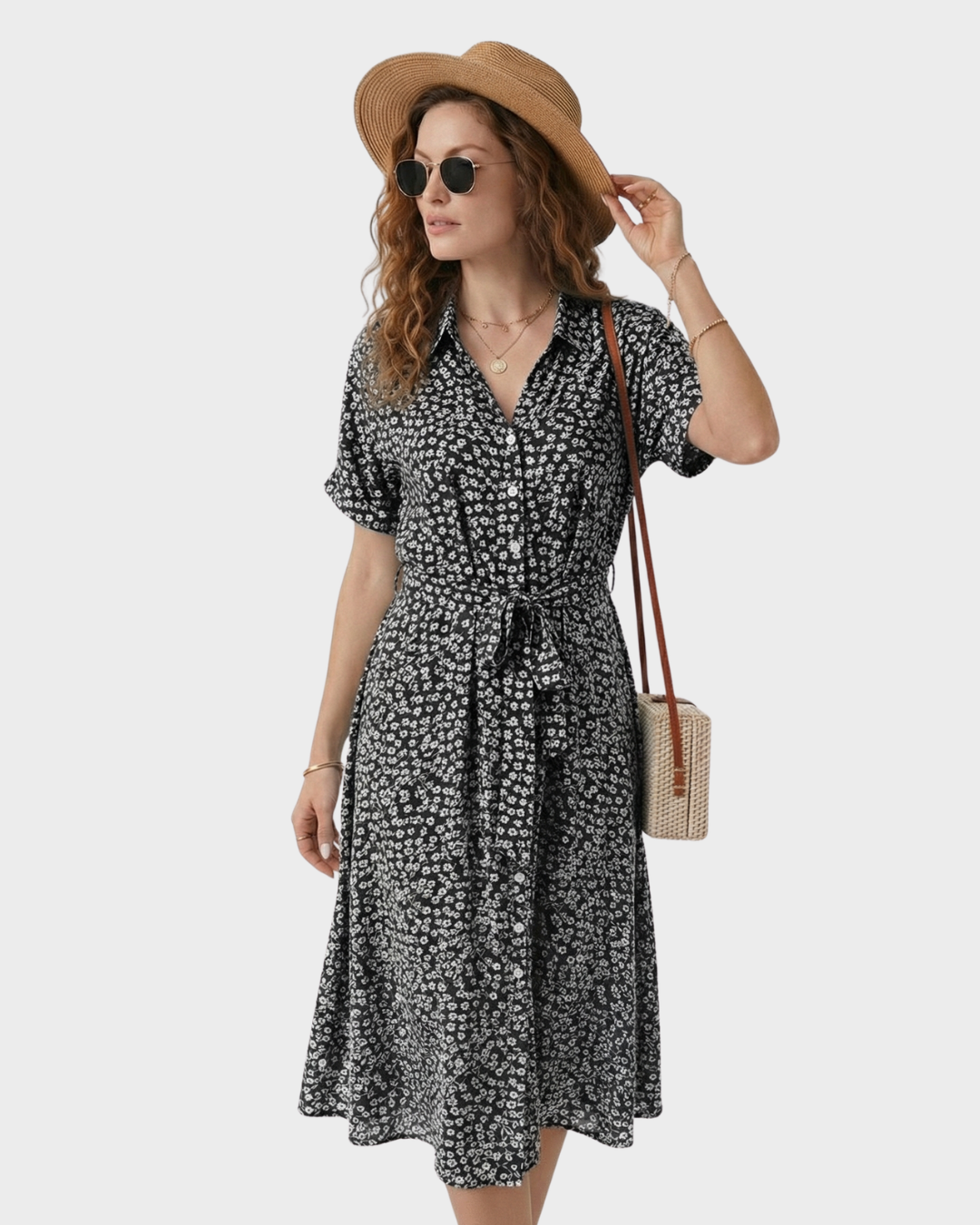 Vestido de verano floral con cintura ajustable