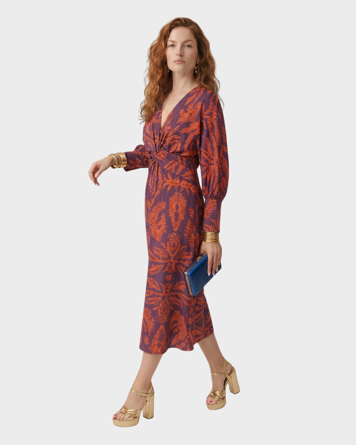 Vestido largo con cinturón para mujer con estampado floral