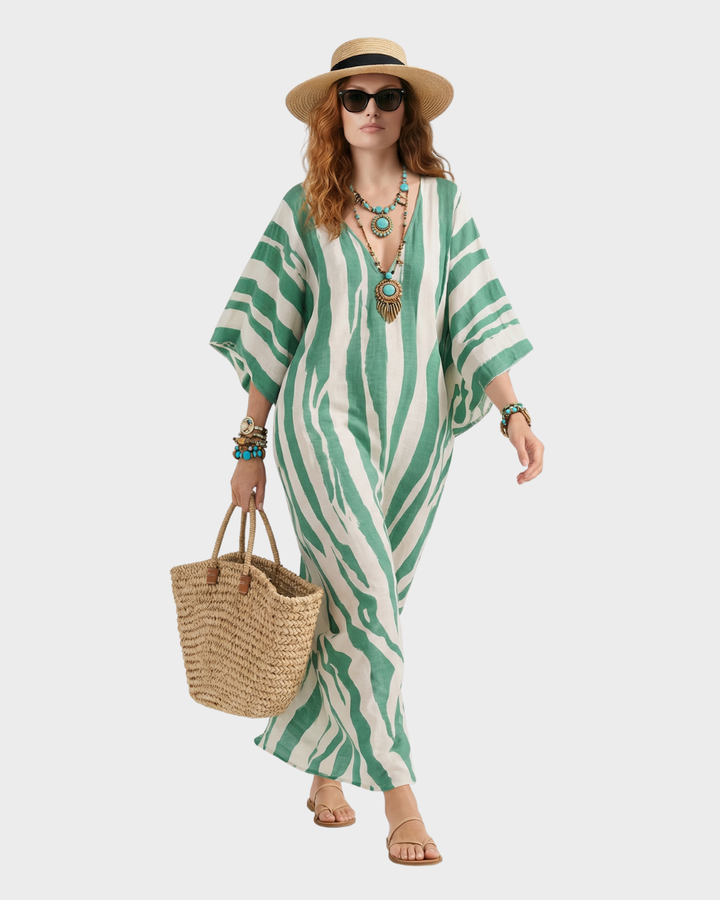 Vestido largo de algodón a rayas