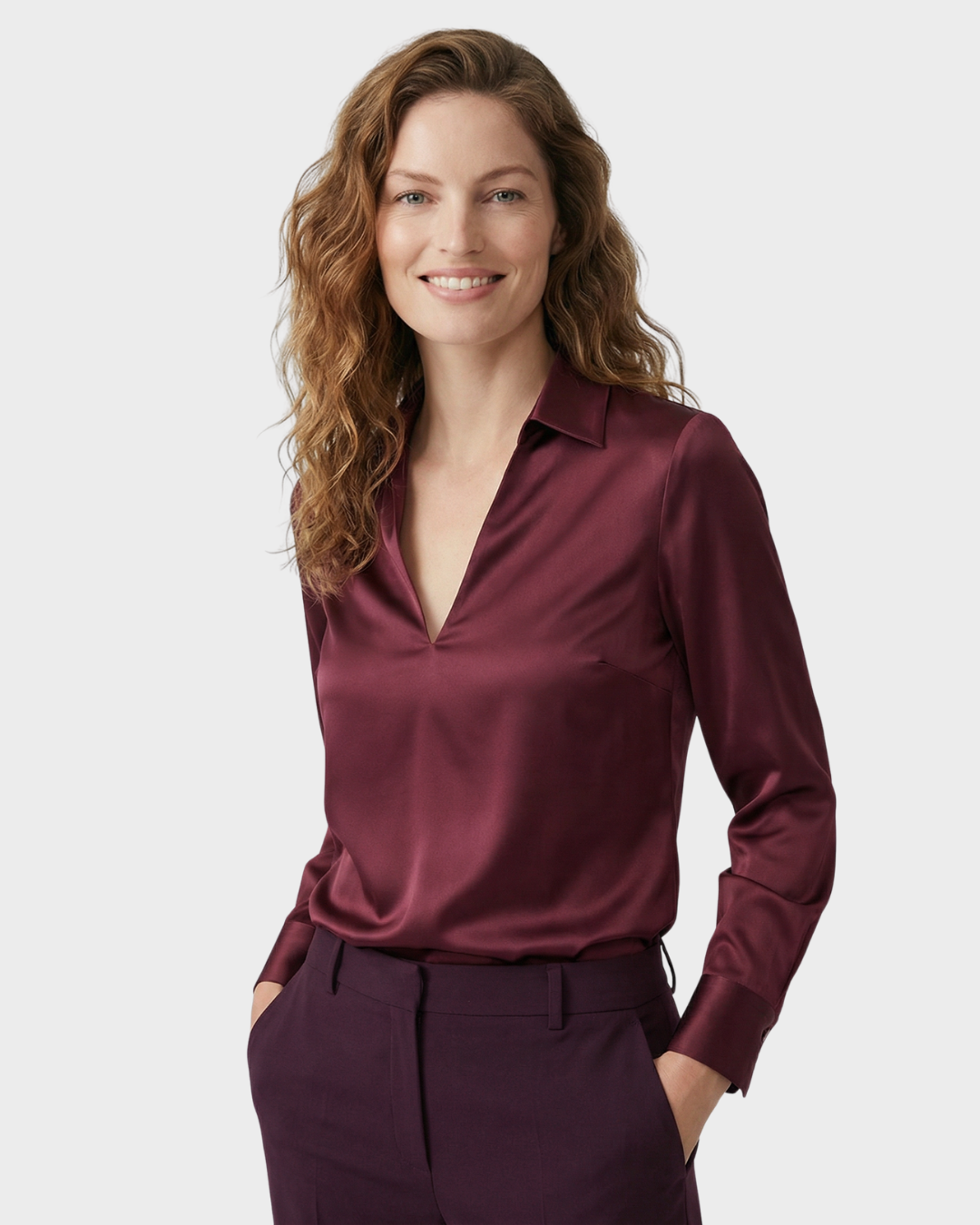 Blusa de Satén con Cuello en V