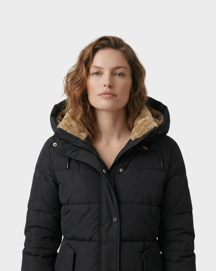 Abrigo Acolchado Largo con Capucha para Mujer