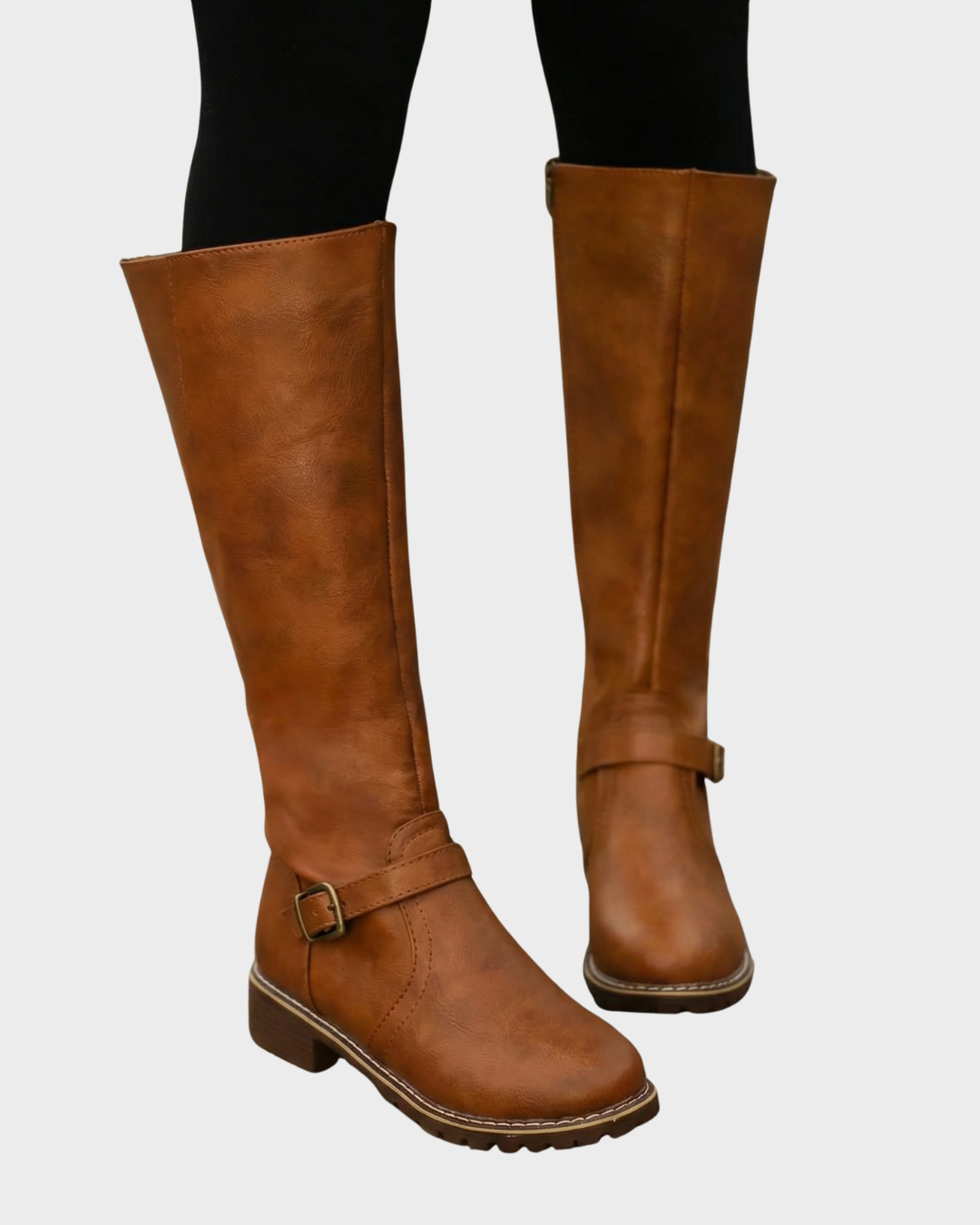 Botas Altas de Cuero con Hebilla y Suela Antideslizante