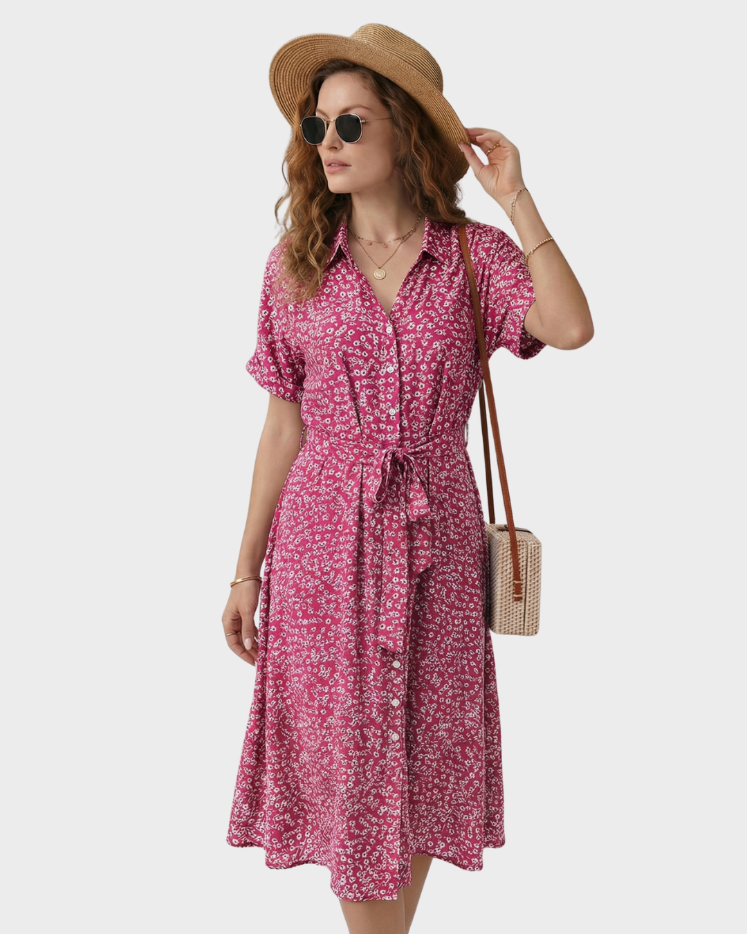 Vestido de verano floral con cintura ajustable