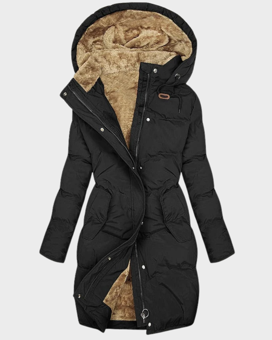 Abrigo Acolchado Largo con Capucha para Mujer