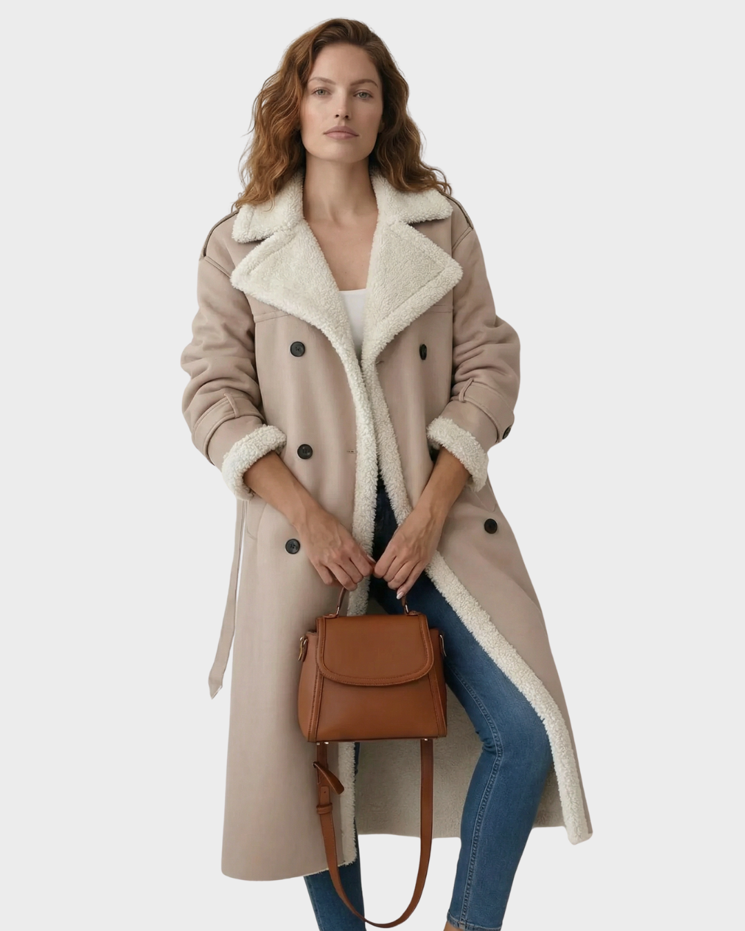 Abrigo Estilo Trench con Forro de Borreguito y Material Resistente