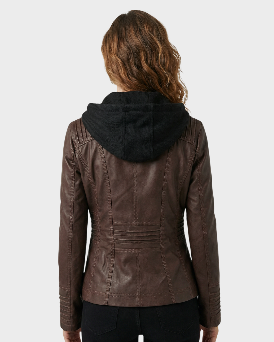 Chaqueta de Cuero con Capucha para Mujer