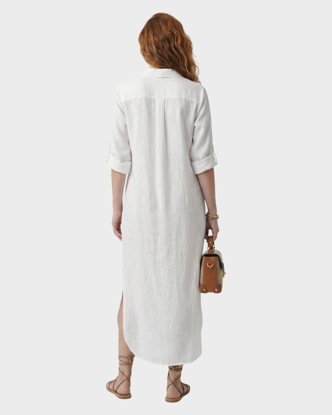 Vestido largo de botones con manga larga para mujer