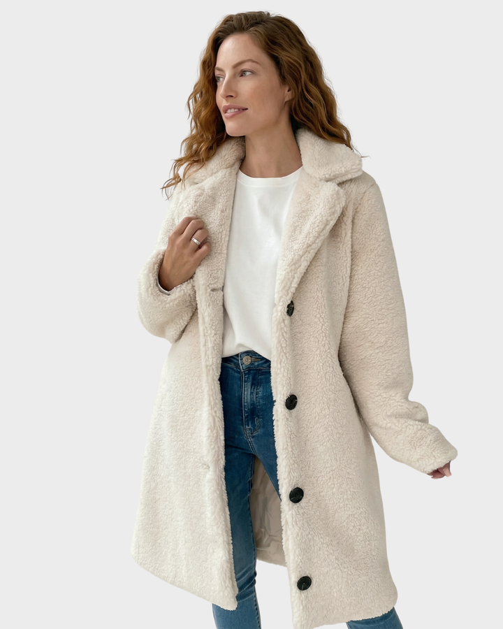 Abrigo de Borreguito con Botones y Forro Suave Fleece