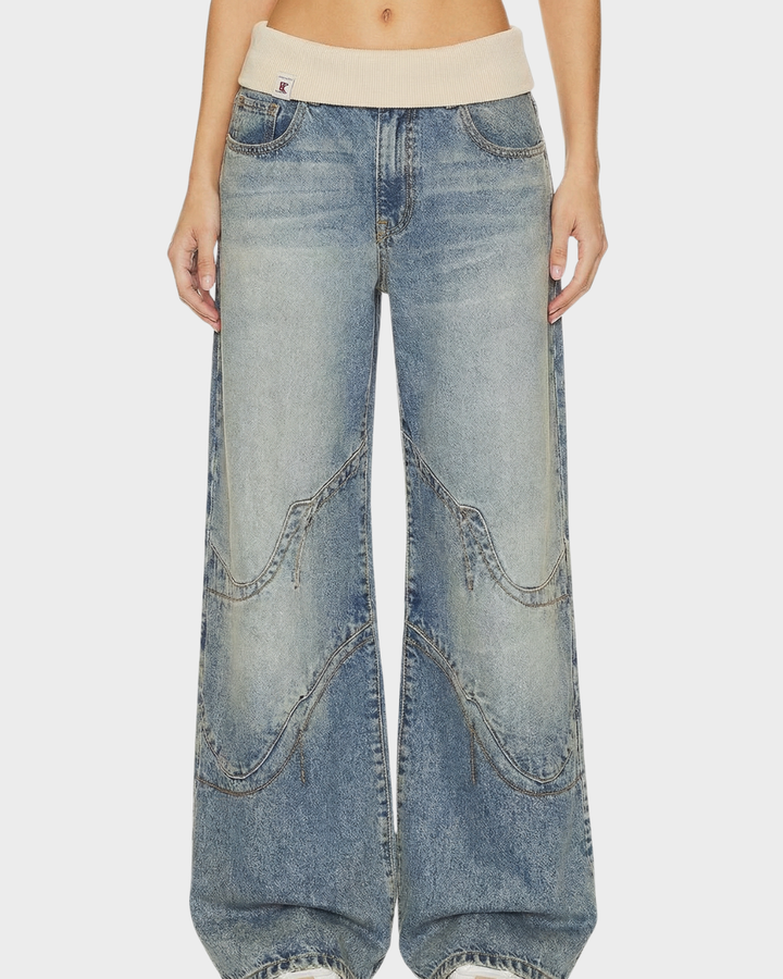 Jeans de pierna ancha para mujer con cintura elástica