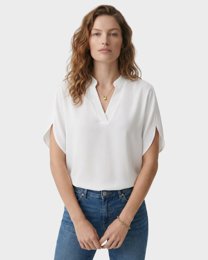 Blusa Satinada de Manga Corta