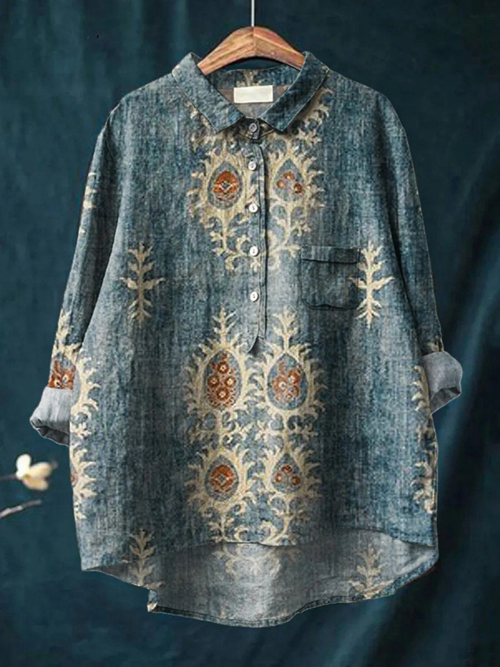 Ángeles | Camisa Casual con Estampado Floral Étnico Vintage para Mujeres