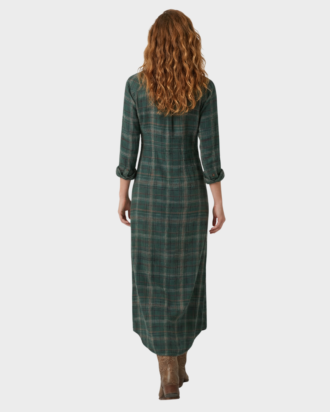 Vestido largo de cuadros con botones para mujer