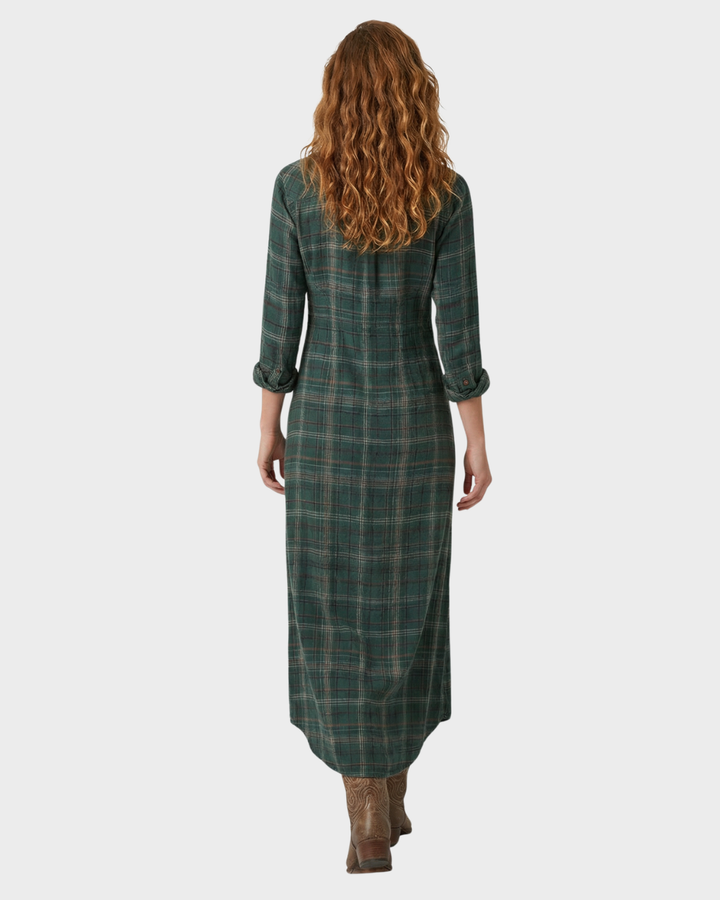 Vestido largo de cuadros con botones para mujer
