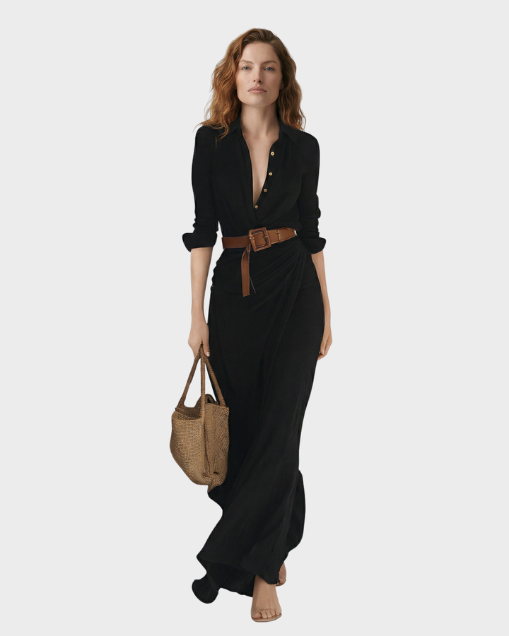 Vestido largo con cinturón para mujer