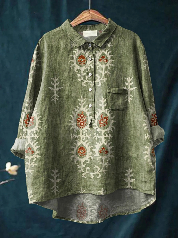 Ángeles | Camisa Casual con Estampado Floral Étnico Vintage para Mujeres