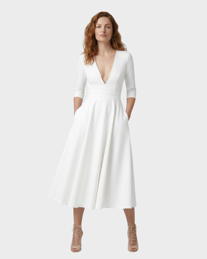 Vestido midi de algodón con escote