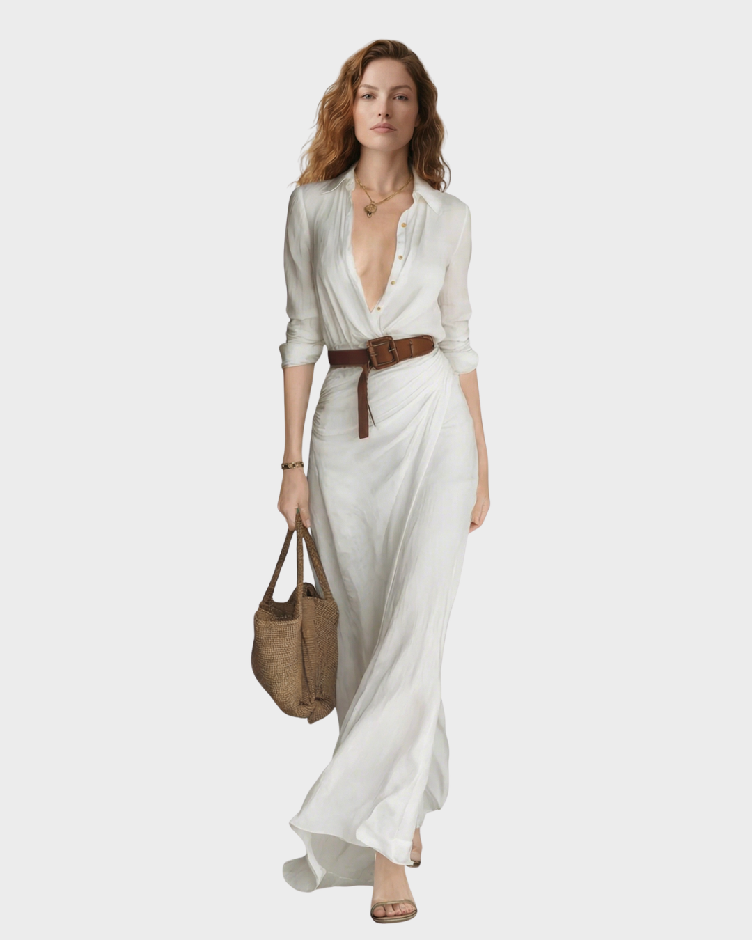 Vestido largo con cinturón para mujer
