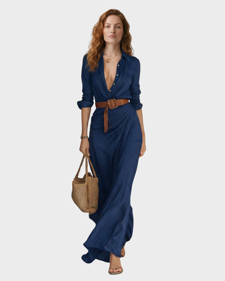 Vestido largo con cinturón para mujer