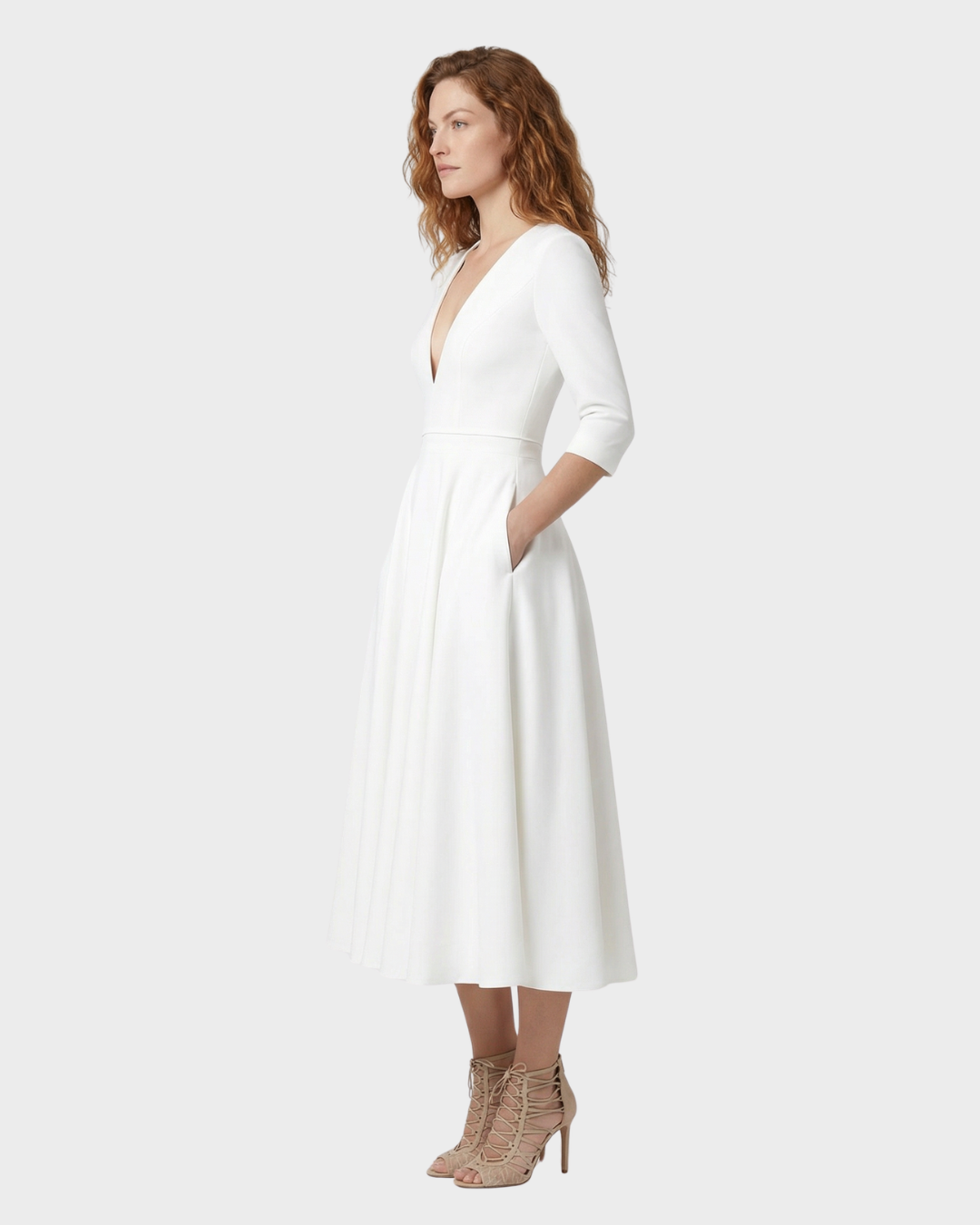 Vestido midi de algodón con escote