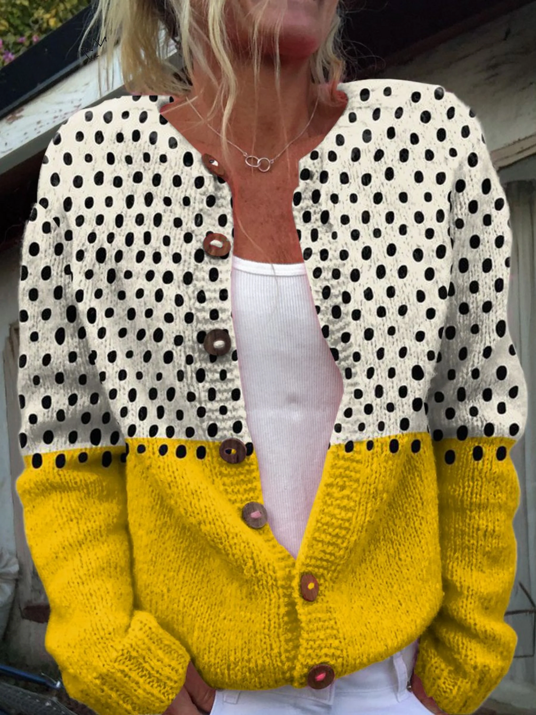 Cárdigan Botonado con Estampado de Lunares Gul