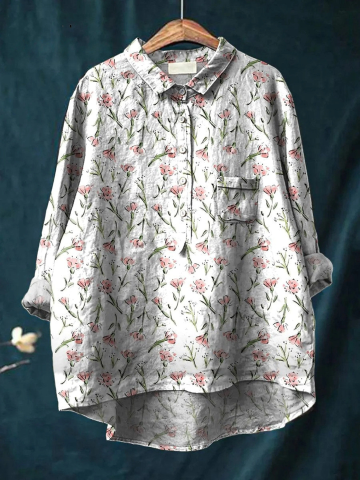 Milagros | Camisa Casual de Mujer con Motivo Floral Rosa de Primavera