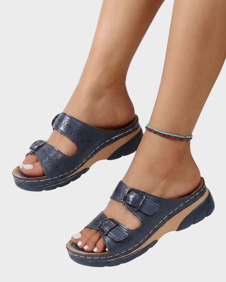 Sandalias de verano para mujer con doble hebilla y suela de cuña