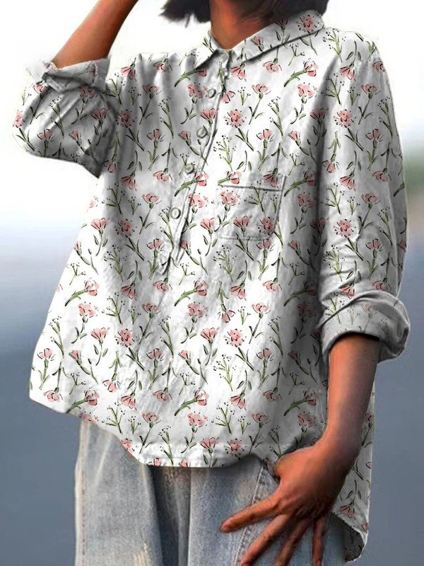 Milagros | Camisa Casual de Mujer con Motivo Floral Rosa de Primavera