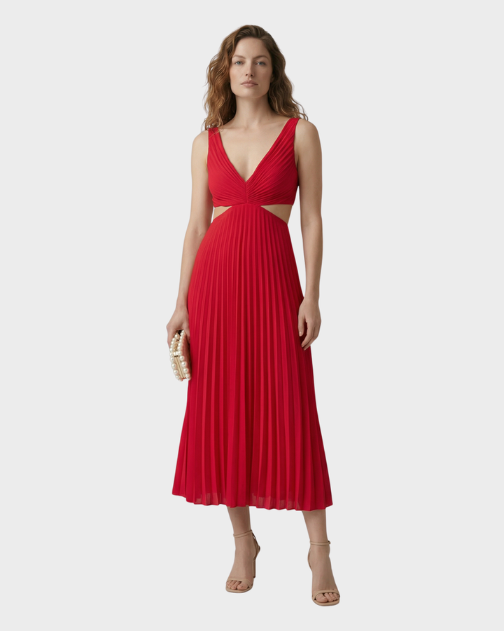 Vestido midi plisado para mujer de algodón