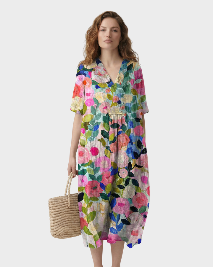 Vestido Largo Mujer Algodón Estampado Floral