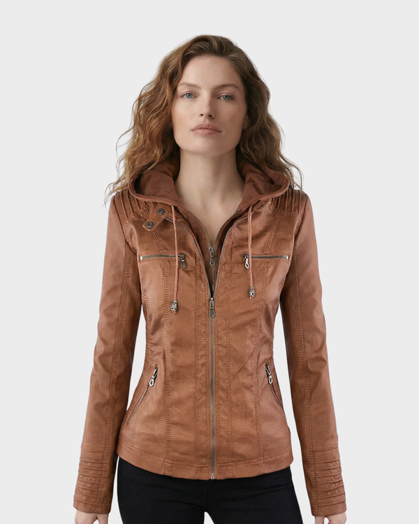 Chaqueta de Cuero con Capucha para Mujer