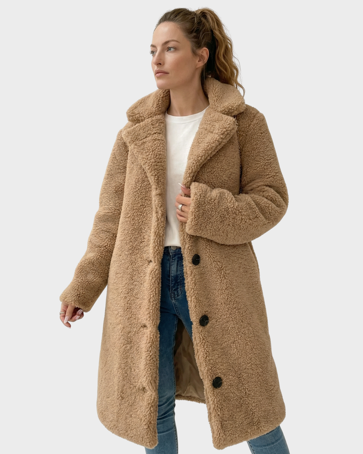 Abrigo de Borreguito con Botones y Forro Suave Fleece