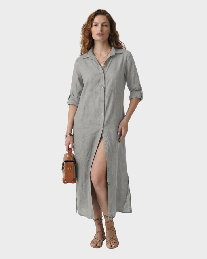 Vestido largo de botones con manga larga para mujer