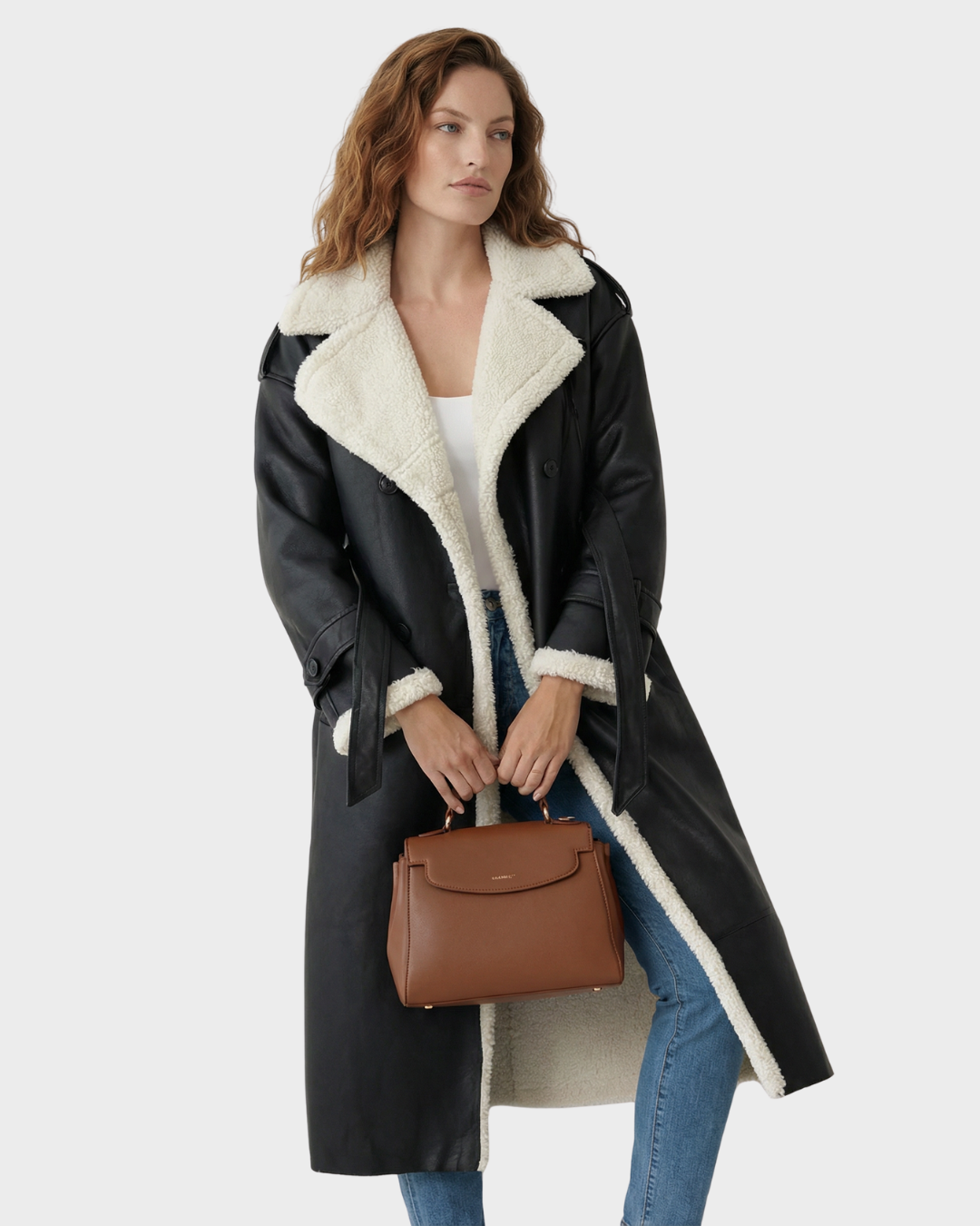 Abrigo Estilo Trench con Forro de Borreguito y Material Resistente