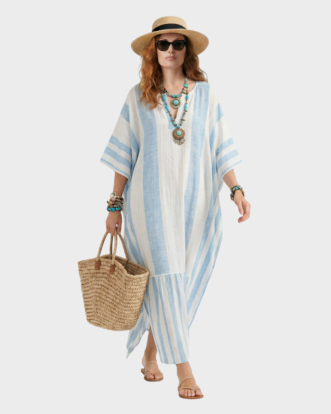 Vestido largo de algodón a rayas