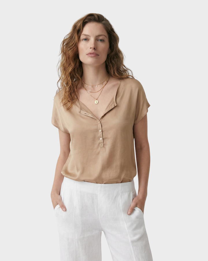 Blusa de Satén Manga Corta para Mujer