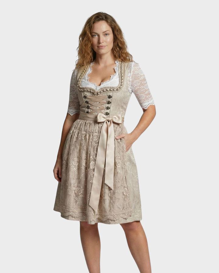 Vestido Tradicional Alemán con Encaje y Cinta para Mujer