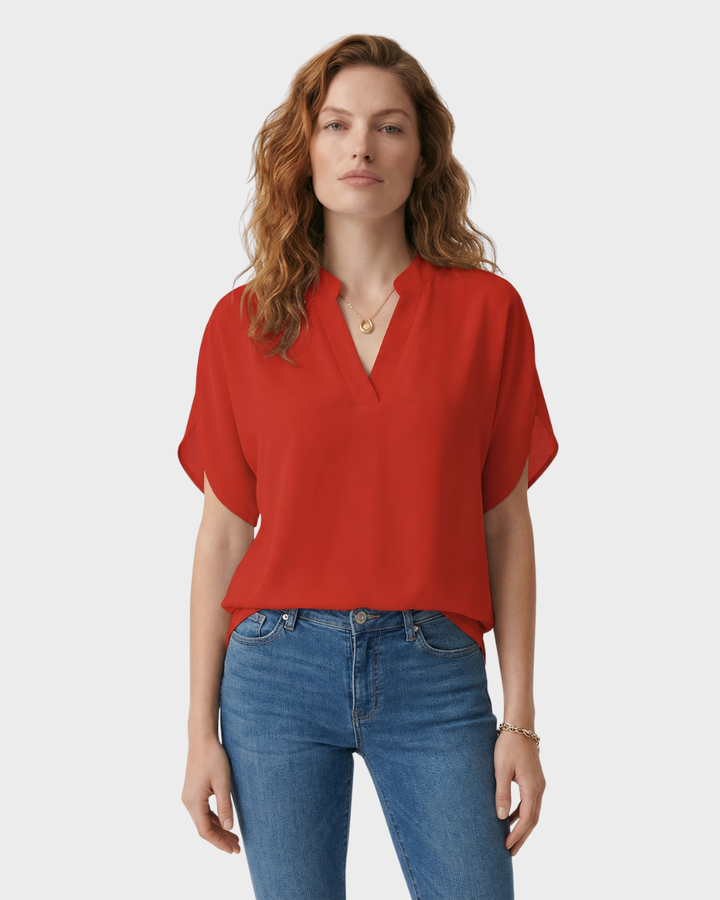 Blusa Satinada de Manga Corta