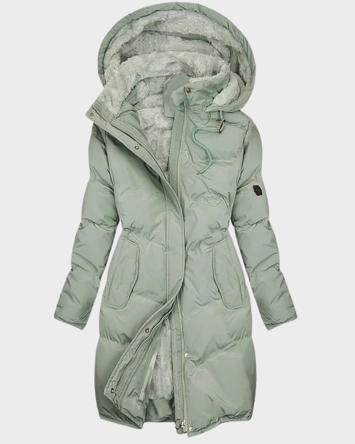 Abrigo Acolchado Largo con Capucha para Mujer